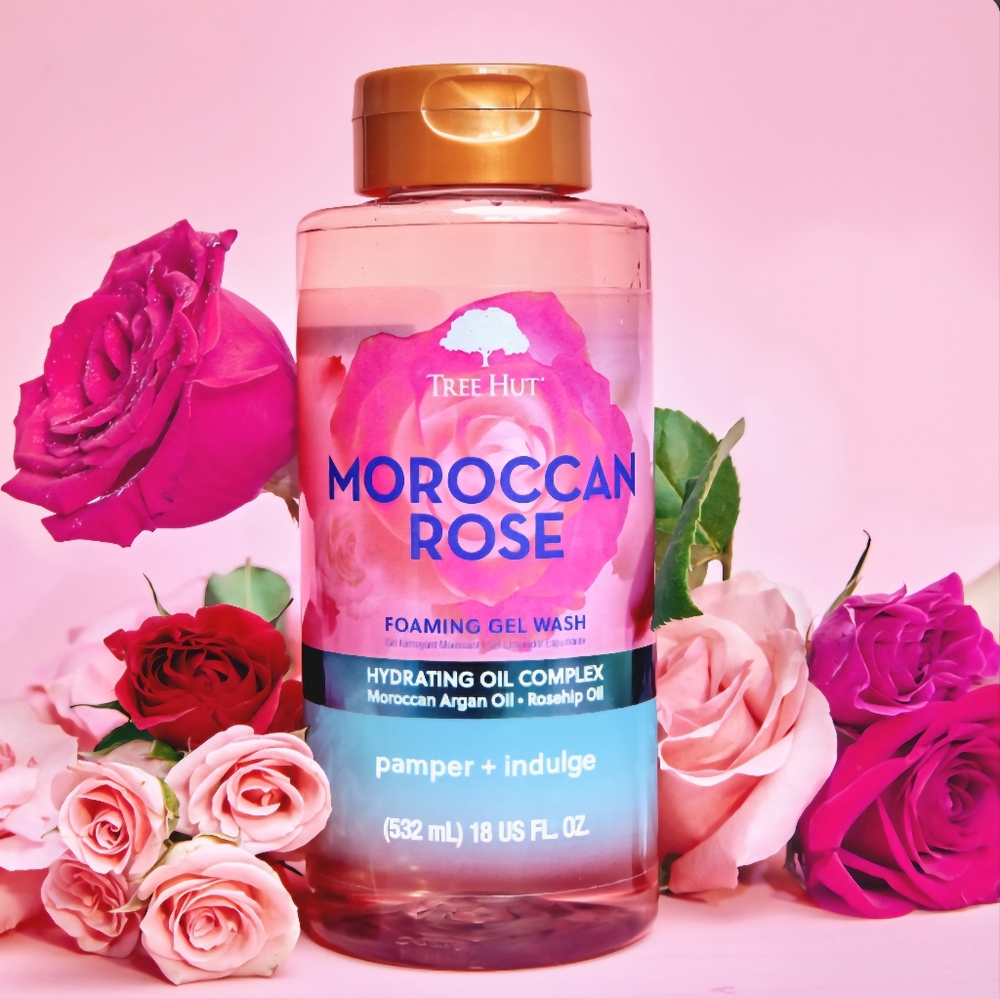 TREE HUT Moroccan Rose Foaming Gel Wash w/ Seafoam Bath Sponge